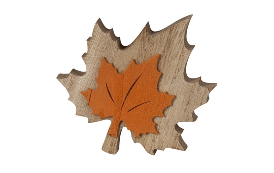 Deko-Blatt - aus Holz - ca. 13 x 11 x 2,5 cm - orange 