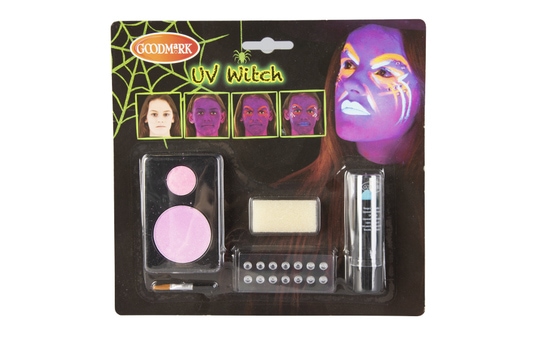 Schminkset - UV-Hexe - Make-up mit Zubehör 