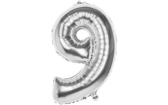 Folienballon - Silberne Zahl - 9 - neun