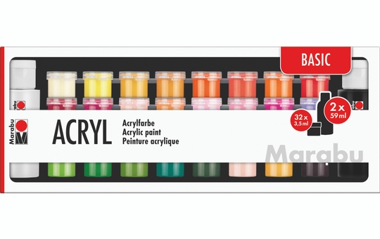 Marabu - Acryl Farben Set - Basic - 34 Farben 