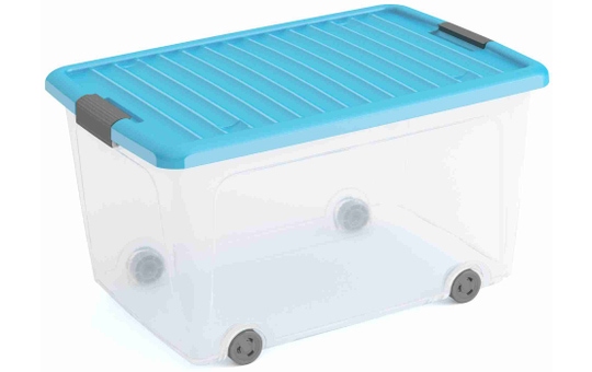 Rollenbox mit Deckel - L - transparent/blau 