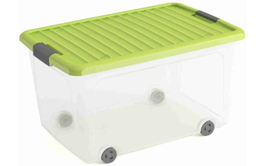 Rollenbox mit Deckel - L - transparent/grün 