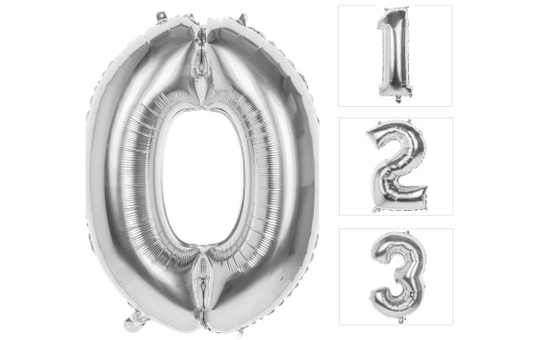 Folienballon - Silberne Zahl - 0 bis 9 