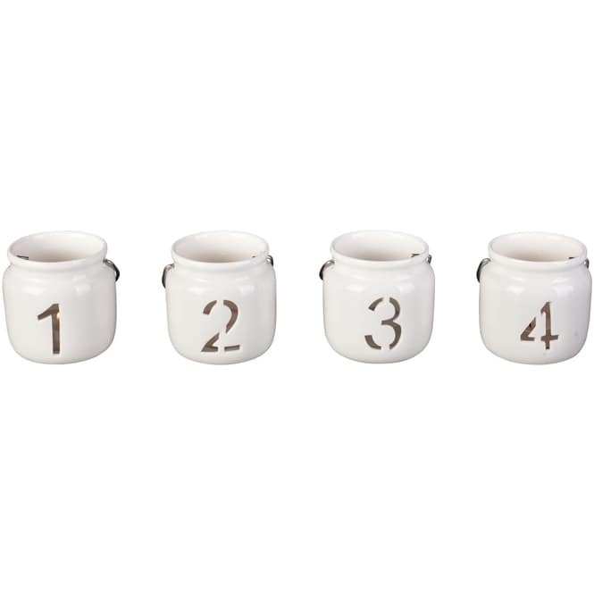 Teelichthalter - Advent - aus Keramik - ca. 7,5 x 7,5 x 7 cm - 4 Stück 