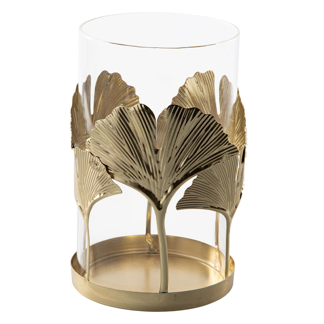Teelichtglas - Blätter - ca. 9 x 15 cm 