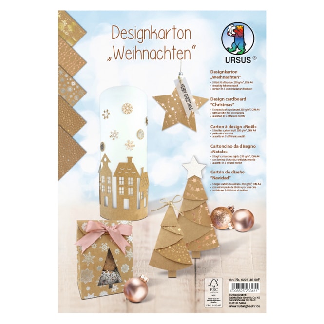 Ursus - Designkarton Weihnachten - DIN A4 - 5 Blatt 