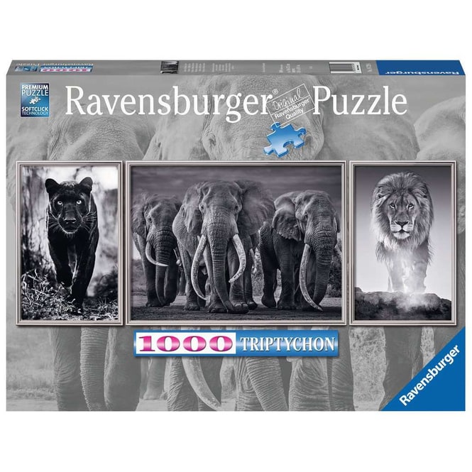 Triptychon Puzzle - Panther, Elefanten, Löwe - 1000 Teile  
