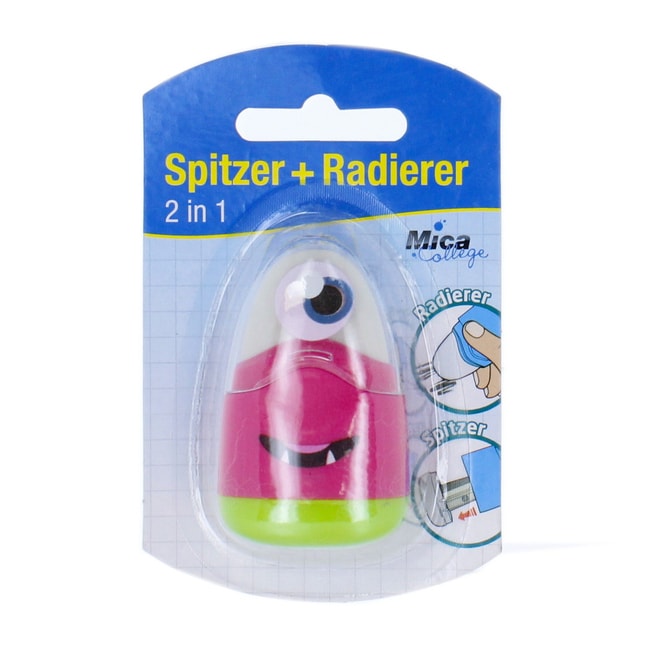 2 in 1 - Spitzer + Radierer - 1 Stück 