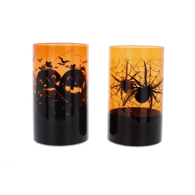 Zylinder Halloween mit LED - aus Glas - ca. 7,5 x 12,5 cm - 1 Stück