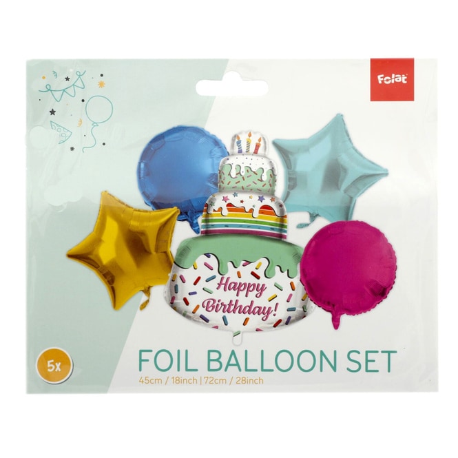 Folienballon-Set - Geburtstagstorte - 5-teilig 