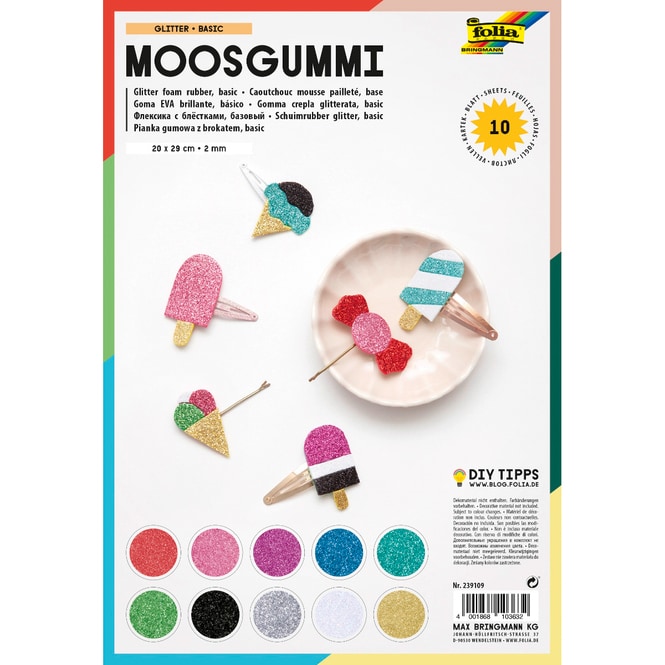 Folia - Moosgummi Glitter Basic, 10 Blatt 