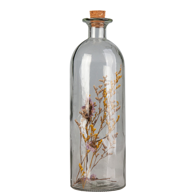 Flasche mit Trockenblumen - aus Glas - ca. 8,5 x 26 cm