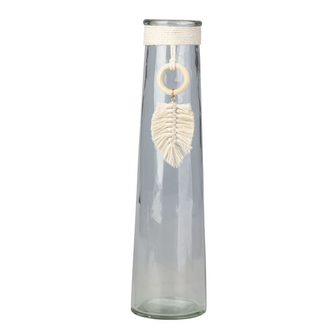 Glas-Vase mit Makrameeblatt - Gerade Form - ca. 9 x 35 cm