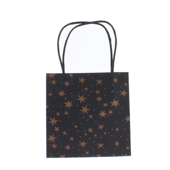 Geschenktasche Sterne - schwarz/gold - ca. 16 x 8 x 16 cm