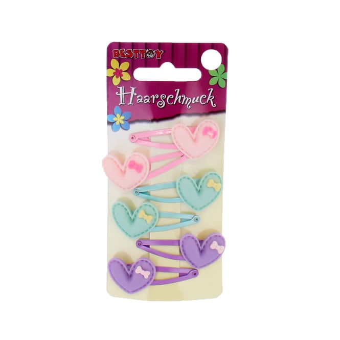 Besttoy - Haarschmuck Set - 6 Haarclips mit Herz - Pastellfarben