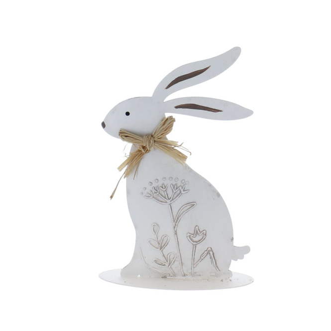 Hase sitzend auf Platte weiß/braun - ca. 18 x 12 x 4 cm