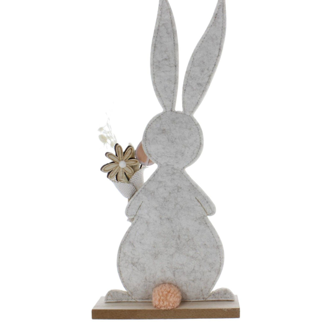 Standdeko - Hase mit Blumen - grau- ca. 17 x 4 x 36 cm