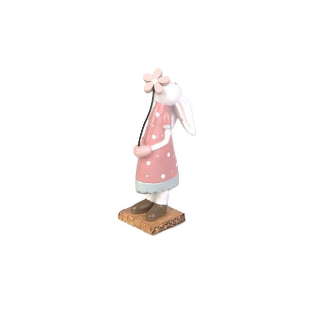 Hase stehend mit Blume - rosa/weiß - ca. 7 x 5 x 15 cm