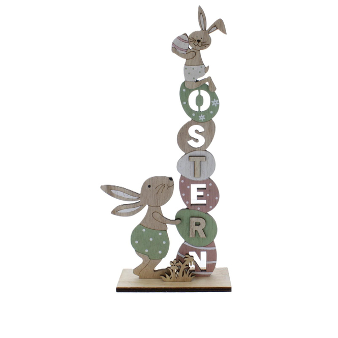 Schriftzug Ostern - mit Hasen - rosa/grün/braun - ca. 13 x 30 cm