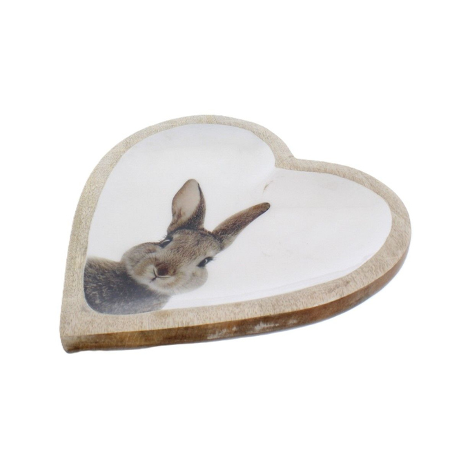 Dekoteller - Herz mit Hase - braun/weiß - ca. 25,5 x 24,5 x 2,5 cm