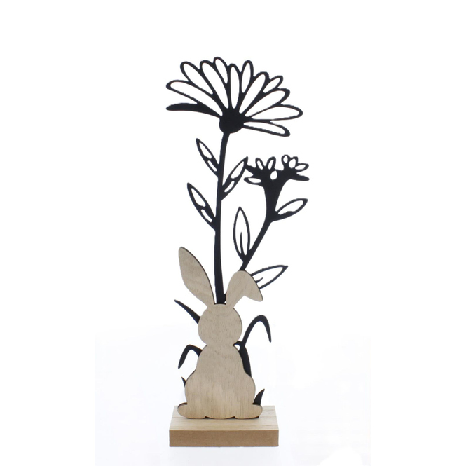 Standdeko - Blumen und Hase - schwarz/braun - ca. 12 x 5 x 31,5 cm