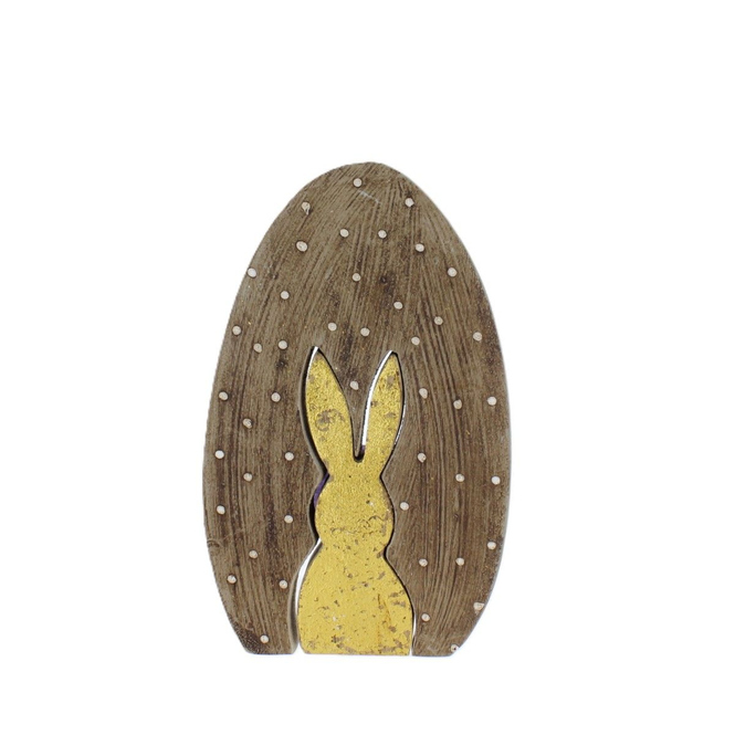 Ei mit Hase - braun/gold - ca. 11,5 x 2,5 x 18 cm - 2-teilig