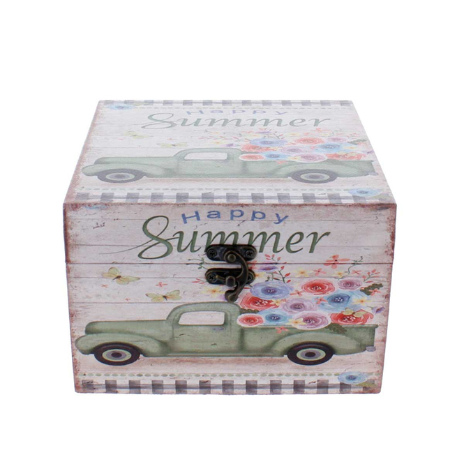 Truhe - Happy Summer weiß/rosa/mint - ca. 14 x 14 x 10 cm 