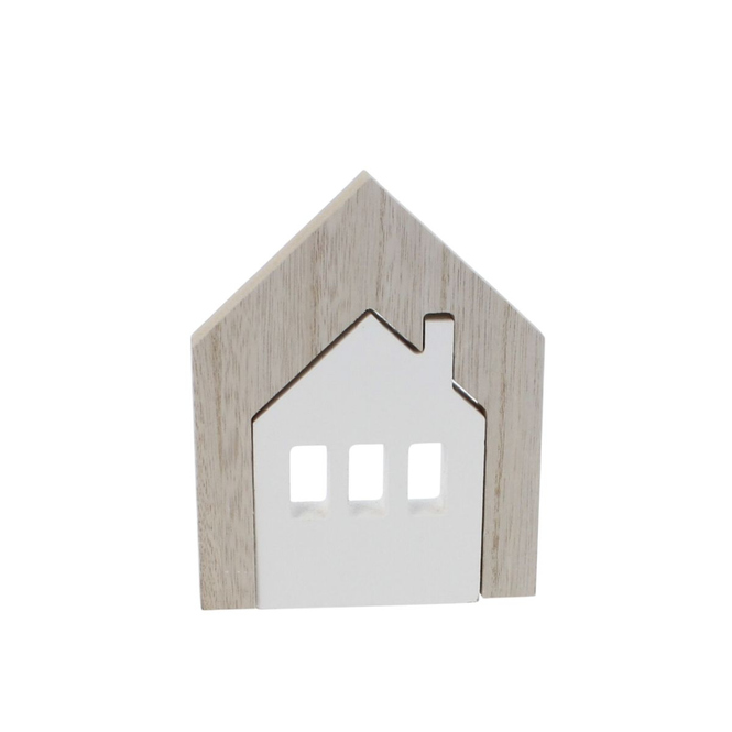 Standdeko - Puzzlehaus - braun/weiß - ca. 12 x 2 x 15 cm