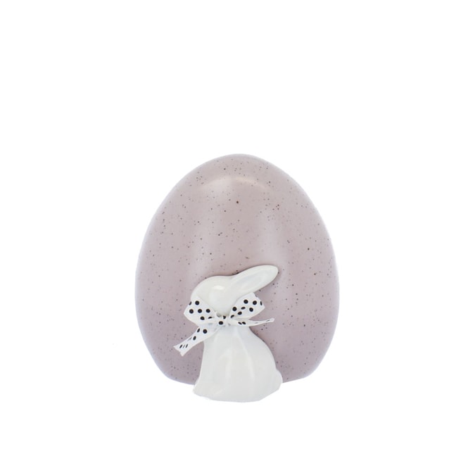 Dekofigur - Hase und Ei - rosa/weiß - ca. 10,2 x 7,7 x 11,2 cm