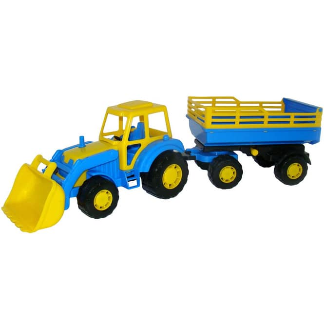 Traktor mit Frontlader und Anhänger blau/gelb oder grün/gelb 