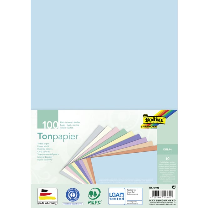 Tonpapier DIN A4 - Pastell - 100 Blatt in 10 Farben 