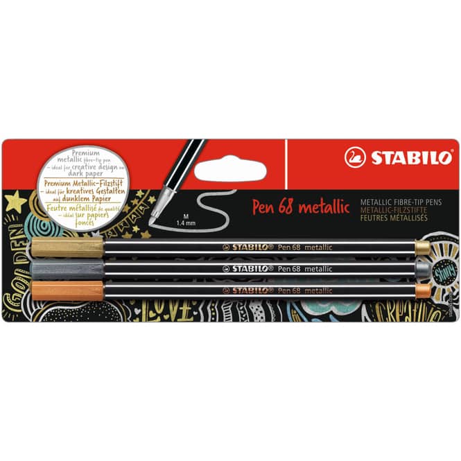 STABILO Pen 68 - 3er Set metallic - gold, silber, kupfer 