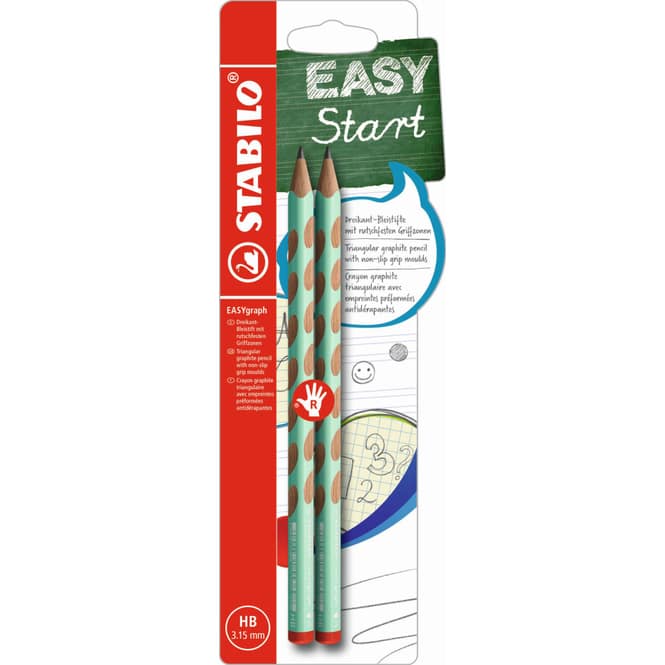 EASYgraph - HB Dreikant-Bleistift für Rechtshänder - pastellgrün - 2 Stück 