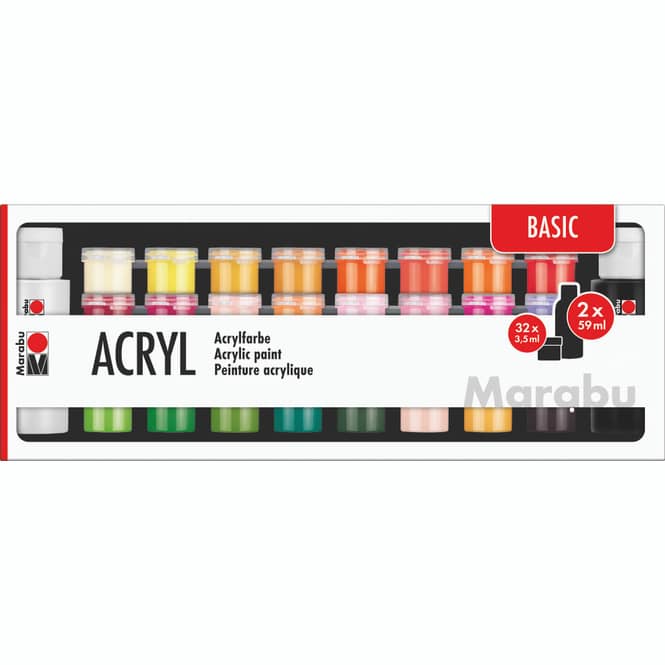 Marabu - Acryl Farben Set - Basic - 34 Farben 
