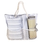 Strandtasche mit Strandmatte - grau/weiß - aus Textil - ca. 38 x 14 x 40 cm - Bild 1