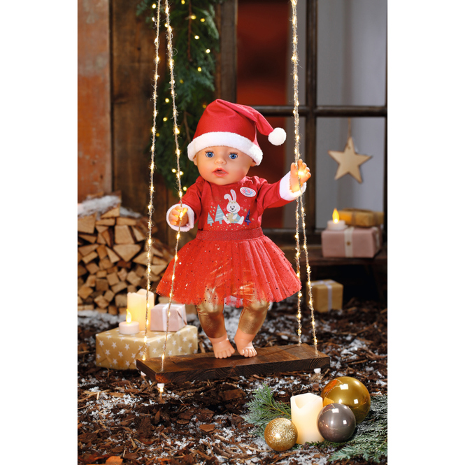 Zapf Creation 830284 BABY born Weihnachtskleid 43 cm rotes Puppenkleid mit Weihnachtsmann-Mütze und Tüllrock 