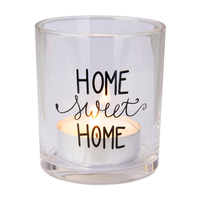 Windlicht - Home Sweet Home - klar - ca. 8,5 x 10 cm