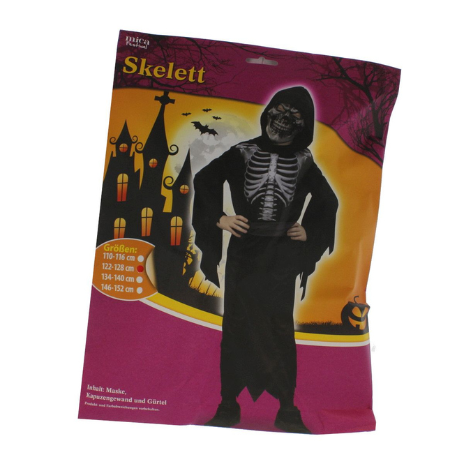Kostüm - Skelett  - für Kinder - 3-teilig - Größe 122/128