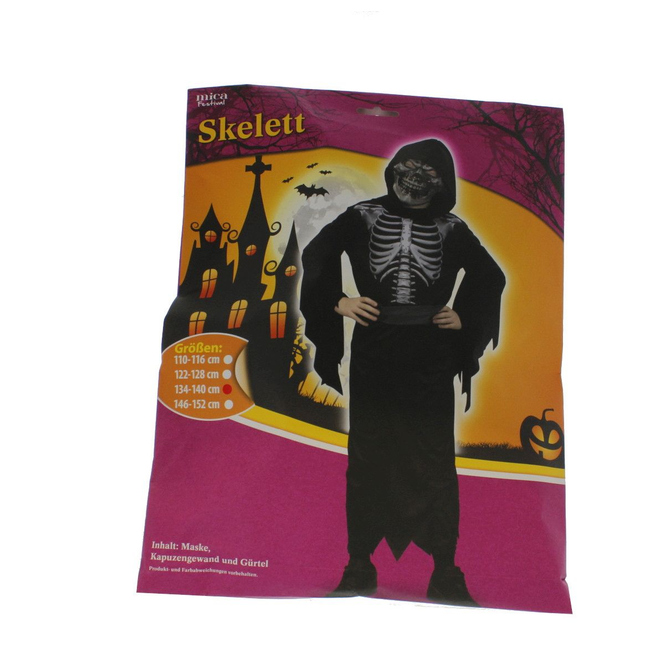 Kostüm - Skelett  - für Kinder - 3-teilig - Größe 134/140