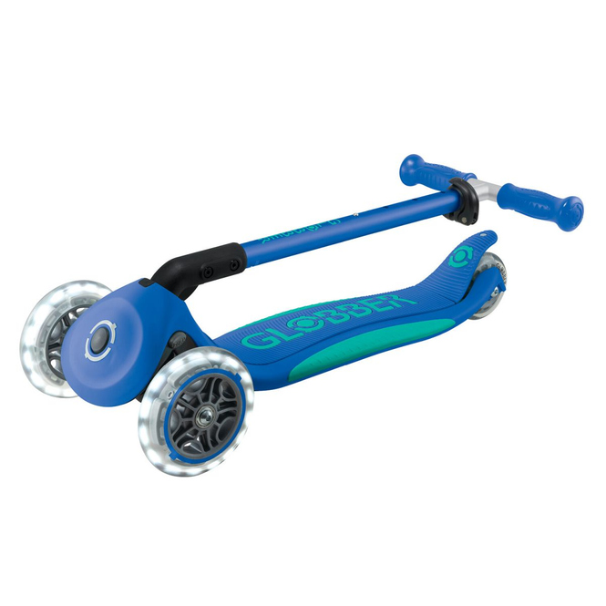 Globber - Scooter - Primo Foldable Plus Lights - dunkelblau-türkis