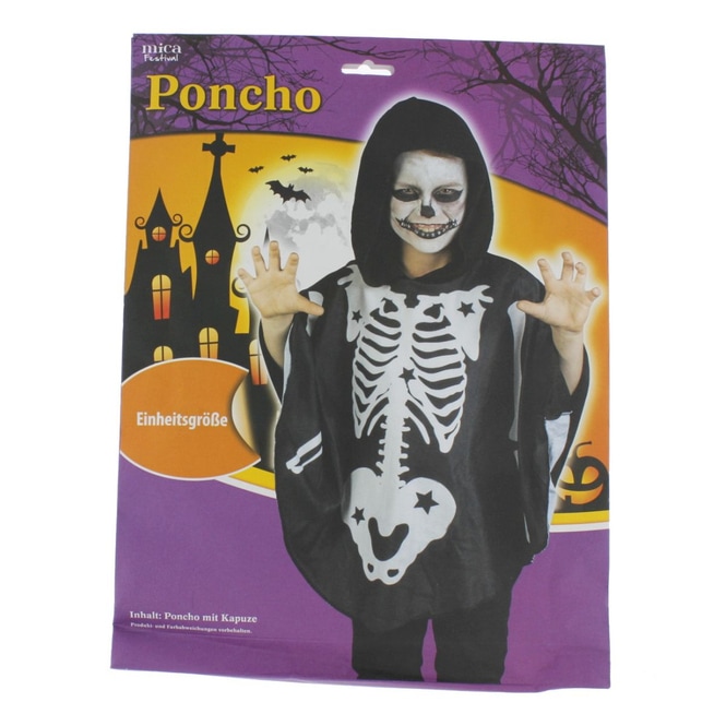 Kinderkostüm - Poncho Skelett - Einheitsgröße
