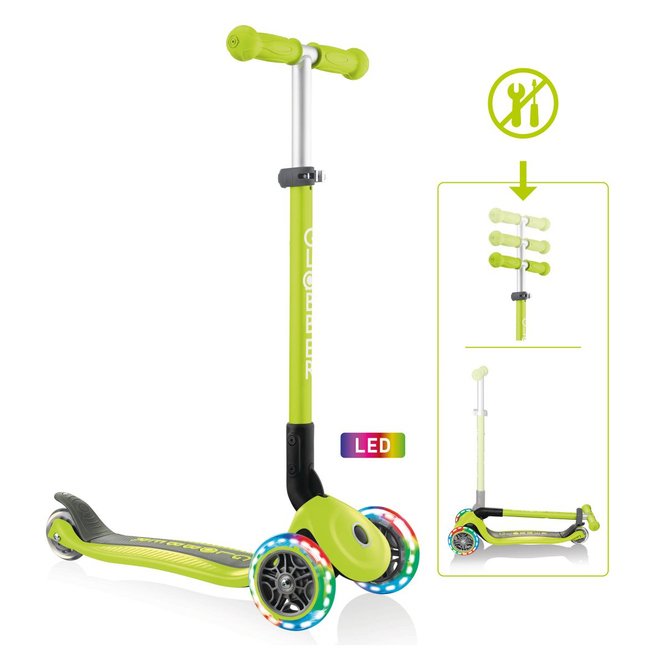 Globber - Kinderroller - klappbar - mit LED Leuchtrollen - grün