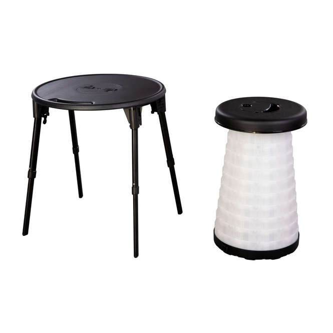 Faltbares Campingset - Tisch und Hocker - schwarz