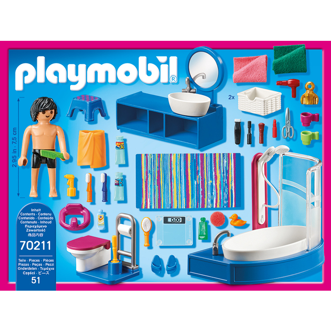 Playmobil 70211 Badezimmer Dollhouse Badewanne Bad Toilette Puppenhaus Spielzeug 