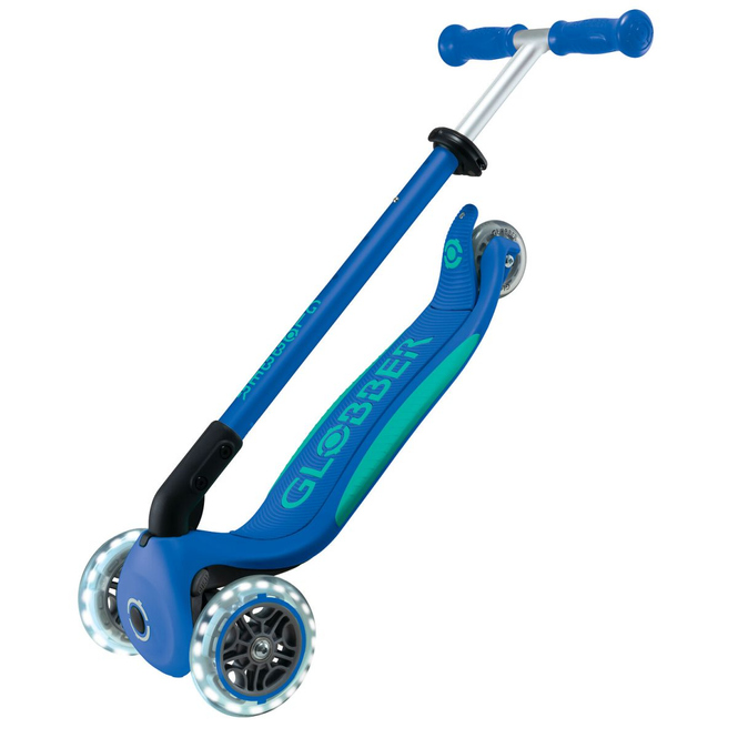 Globber - Scooter - Primo Foldable Plus Lights - dunkelblau-türkis