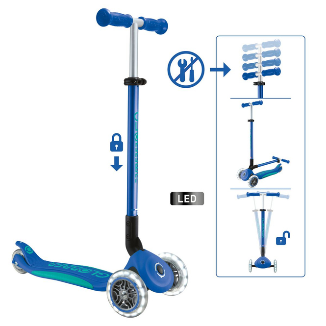 Globber - Scooter - Primo Foldable Plus Lights - dunkelblau-türkis
