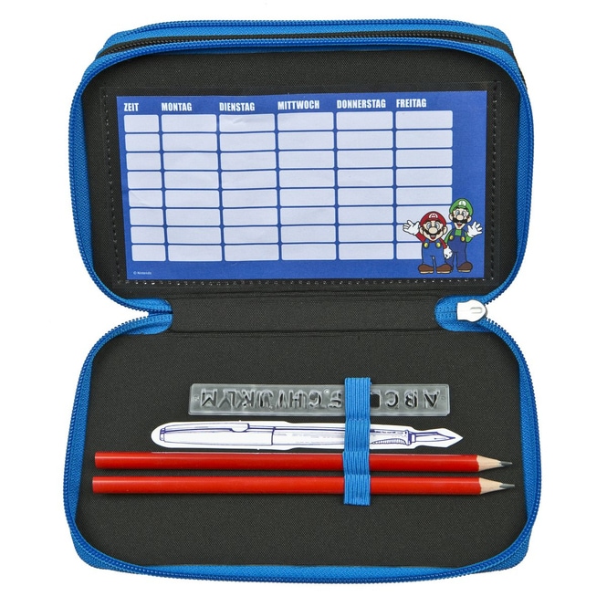 Super Mario - Federmäppchen mit 3 Fächern - 30-teilig