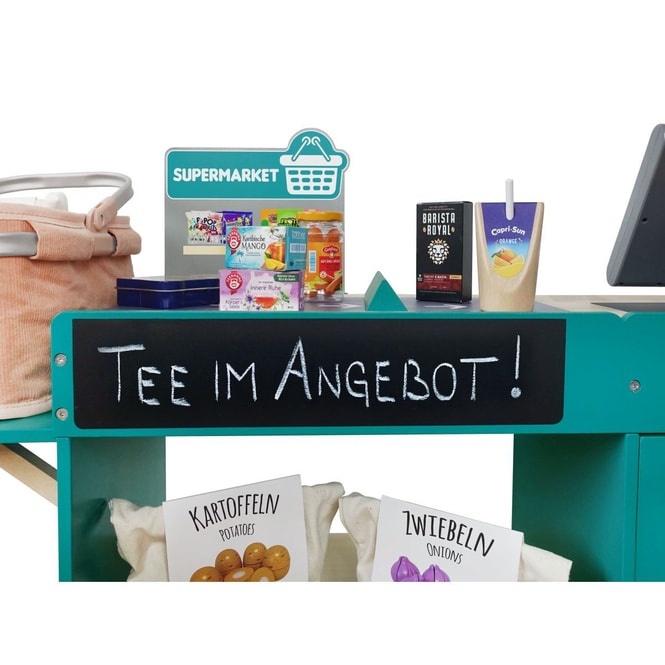 Supermarkt-Theke mit Kassensystem - blau