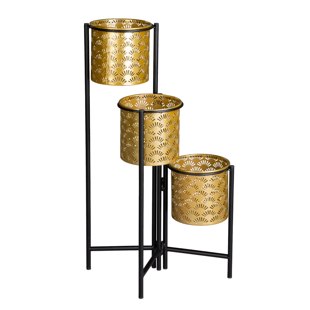 Pflanzetagere - 3 Töpfe - gold/schwarz - aus Metall