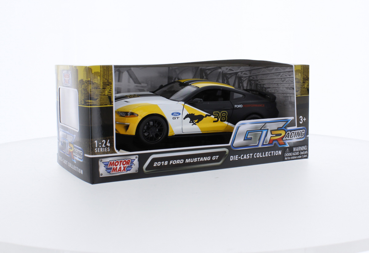 Motormax Ford Mustang VI Coupe Orange 1/24 – Facelift 2017, Mit öffnenden Türen & Drehbaren Rädern, Ca. 20 Cm
